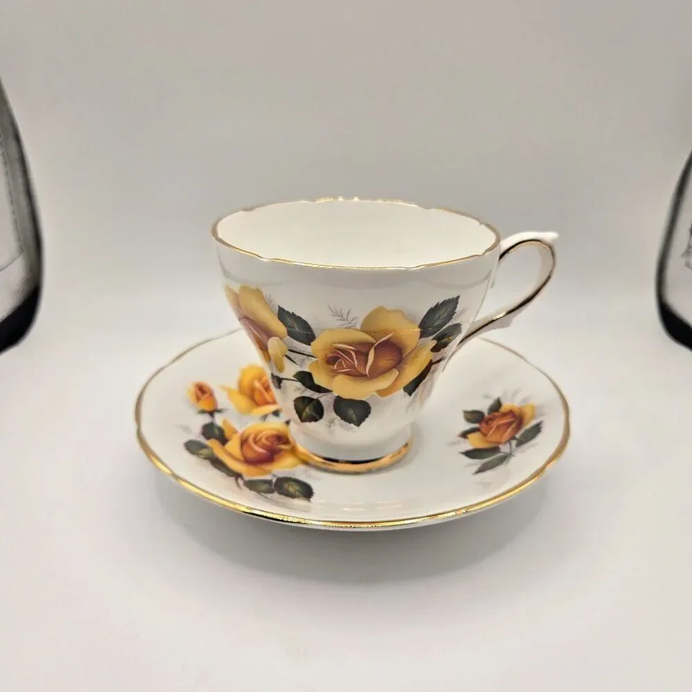 Vintage Royal Kendall Fine Bone China Yellow Rose Tea Cup Saucer England